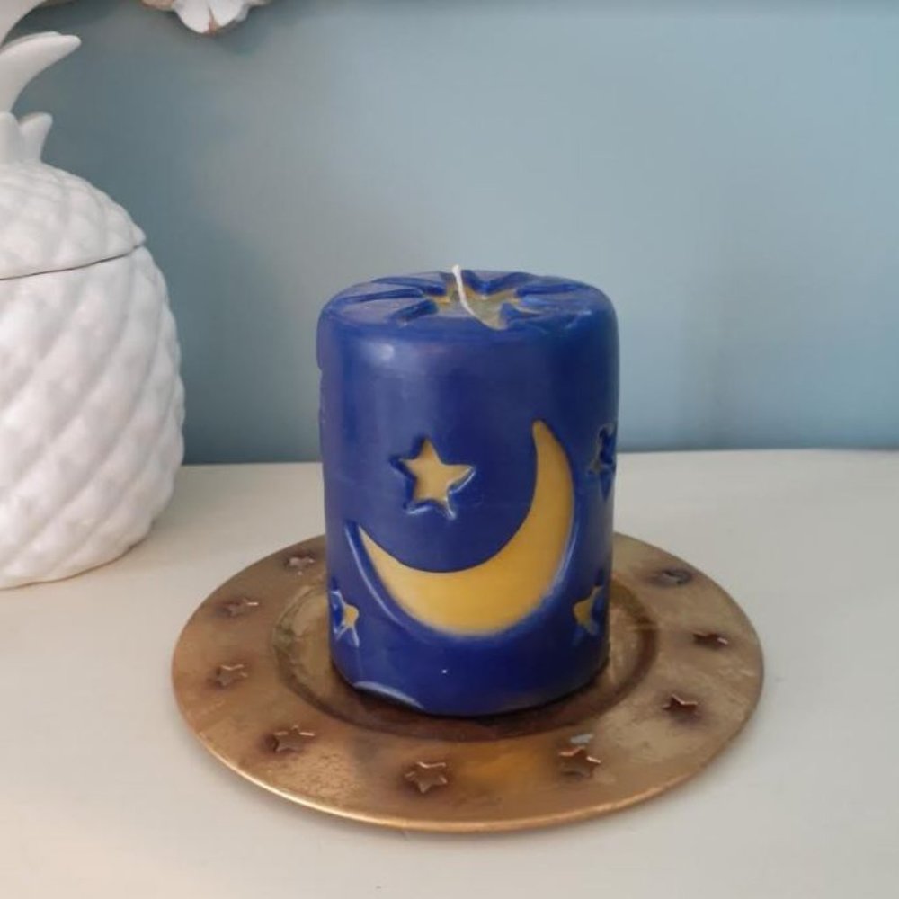 * Artisan celestial moon stars candle and holder